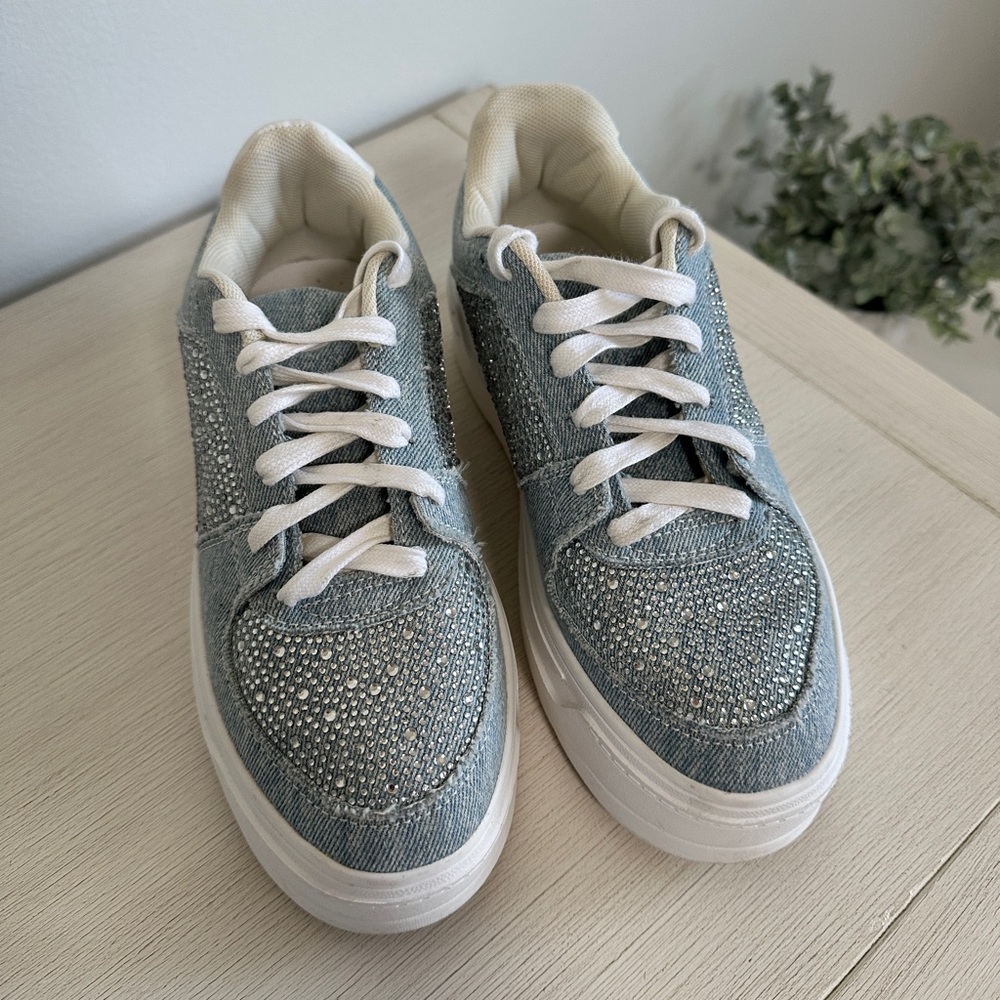 Sparkling Denim Sneakers with White Soles